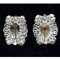 Vintage Silver Plated Large Clip On Earrings with Genuine Mother of Pearl