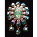 Stunning Vintage Rose Gold Tone Brooch with Aurora Borealis Stones