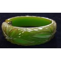 Vintage Genuine Pea Green Bakelite Cuff Hinged Bangle