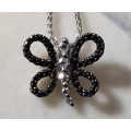 9ct White Gold Chain with Dragonfly Pendant Encrusted with Black and Clear Diamonds