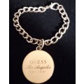 Vintage Enameled Guess Los Angeles Disc with Gold Tone Bracelet