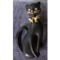 Vintage Gold Plated Artini Signed Cat Brooch with Black Enamel