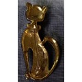 Vintage Gold Plated Artini Signed Cat Brooch with Black Enamel