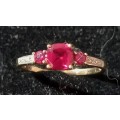 Vintage 9ct Rose Gold Ruby and Diamond Ring