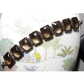 Stunning Vintage Sterling Silver Checkerboard Faceted Smoky Quartz Chunky Bracelet 61.9grams