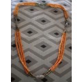 Vintage Coral, Brass and Gemstone Long Necklace