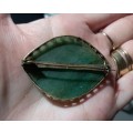 Vintage Indian or Burmese Jade Brooch Pin with Gold Tone Casing