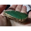 Vintage Indian or Burmese Jade Brooch Pin with Gold Tone Casing