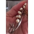 Vintage Sterling Silver Genuine Pearl Brooch