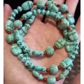 Vintage Egyptian Revival Scarab Turquoise Clay Beads Necklace