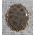 Vintage Gold Tone Brooch with Semi-precious Petoskey Stone