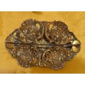 Vintage Large Brass Tone Metal Brooch with Semi-precious Stones