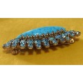 Vintage Gold Tone Turquoise Glass Brooch Surrounded by Sparkly Blue Glass Stones