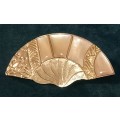 Vintage Gold Tone Fan Brooch with Mother of Pearl Like Accents