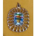Vintage Gold Tone Pendant with Beautiful Light Blue and Stripes Stone