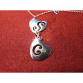 LOVELY VERY LONG SOLID STERLING SILVER NECKLACE WITH PENDANTS IN EXCELLENT CONDITION