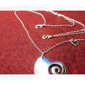 LOVELY VERY LONG SOLID STERLING SILVER NECKLACE WITH PENDANTS IN EXCELLENT CONDITION