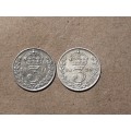 2 x BRITISH STERLING SILVER 3 PENCE