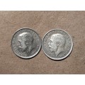 2 x BRITISH STERLING SILVER 3 PENCE