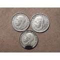 3 x BRITISH SILVER 3 PENCE