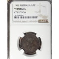 1911 AUSTRALIA ½ Penny NGC GRADED VF DETAILS