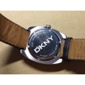 DKNY MENS WATCH WITH GENUINE LEATHER STRAP IN WORKING ORDER BUT THE SECONDS DISPLAY GOT LOOSE