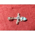 LOVELY SOLID GENUINE STERLING SILVER PENDANT WITH STONES IN EXCELLENT CONDITION.