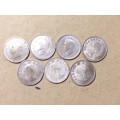 A LOT OF 7 SA UNION SILVER THREEPENCE COINS [9,7 g]