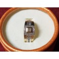 LOVELY GENUINE SOLID STERLING SILVER RING WITH GENUINE 9 ct GOLD INLAYS IN EXCELLENT CONDITION