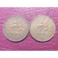 2 x SA UNION 1950 HALF PENNIES - [Bid per coin to take both]