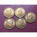 5 x 1976 RSA 1 CENT COINS - BRILLIANT UNCIRCULATED. - [Bid per coin to take all.]