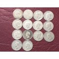 A LOT OF 14 SA UNION SILVER THREEPENCES - DIFFERENT DATES - [Bid per coin to take all.]