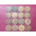 A LOT OF 16 SA UNION ½ PENNIES - ALL DIFFERENT DATES - [Bid per coin to take all.]