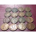 A LOT OF 16 SA UNION ½ PENNIES - ALL DIFFERENT DATES - [Bid per coin to take all.]