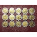 A LOT OF 15 x 2011 RSA SARB 90th ANNIVERSARY 5 RAND COINS - [Bid per coin to take all.]