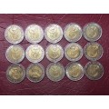A LOT OF 15 x 2011 RSA SARB 90th ANNIVERSARY 5 RAND COINS - [Bid per coin to take all.]
