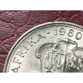 1960 SA UNION SILVER 5 SHILLINGS - CRACKED DIE