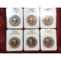 SET OF 6 x 1994 BRONZE [195 g EACH] MEDALLIONS WITH C.O.A - NGC GRADED - MS 62, 63, 64, 65, 66, 67.