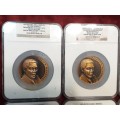 SET OF 6 x 1994 BRONZE [195 g EACH] MEDALLIONS WITH C.O.A - NGC GRADED - MS 62, 63, 64, 65, 66, 67.