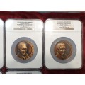 SET OF 6 x 1994 BRONZE [195 g EACH] MEDALLIONS WITH C.O.A - NGC GRADED - MS 62, 63, 64, 65, 66, 67.