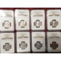 A SET OF 12 x 2000 RSA R5 COINS - MANDELA - NGC GRADED XF 40 TO MS 66 - IN PLASTIC BOX - RARE GRADES