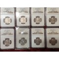 A SET OF 12 x 2000 RSA R5 COINS - MANDELA - NGC GRADED XF 40 TO MS 66 - IN PLASTIC BOX - RARE GRADES