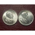 2 x 1967 RSA SILVER RANDS - AFR + ENG - [Bid per coin to take both.]