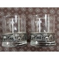 2 x HEAVY `TRANSNET` WHISKEY GLASSES WITH PUTER BAND IN EXCELLEND CONDITION