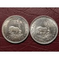 2 x 1947 SA UNION SILVER 5 SHILLINGS - [Bid per coin to take both.]