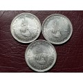 3 x 1952 SA UNION SILVER 5 SHILLINGS - [Bid per coin to take both.]