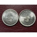 2 x 1952 SA UNION SILVER 5 SHILLINGS - [Bid per coin to take both.]