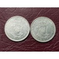 2 x 1954 SA UNION SILVER 2.5 SHILLINGS - [Bid per coin to take both.]
