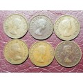 A LOT OF 6 x 1955 SA UNION HALF PENNIES - [Bid per coin to take all.]
