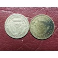 2 x 1956 SA UNION SILVER 3 PENCES - [Bid per coin to take both.]